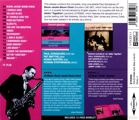 Paul Gonsalves: Boom-Jackie-Boom-Chick + GettinTogether [CD]