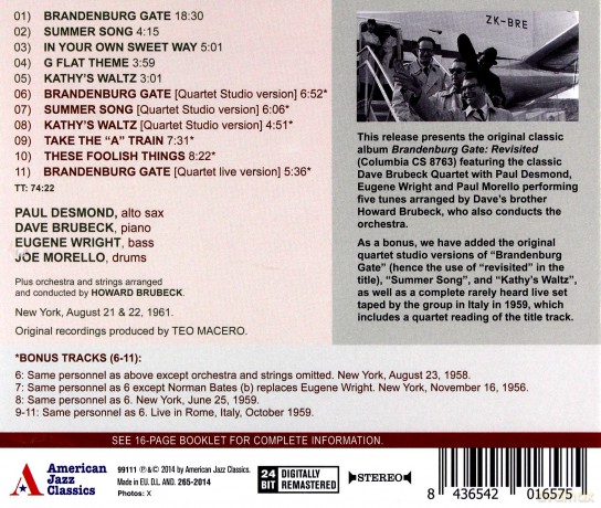 Dave Brubeck Quartet: Brandenburg Gate: Revisited - Dave Brubeck Quartet [Plus 6 Bonus Tracks) [CD]