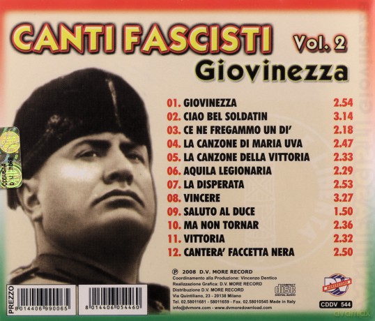 Canti Fascisti Giovinezza Vol 2 [CD]