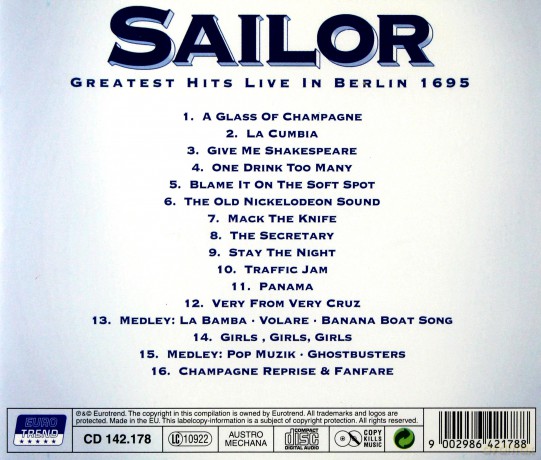 Sailor: Greatest Hits Live In Berlin 1695 [CD]