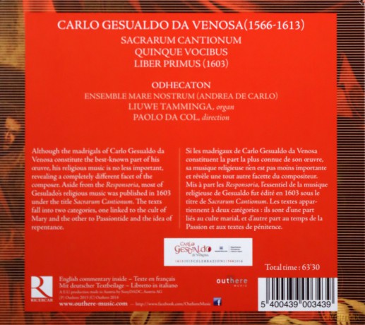 C. Gesualdo: Carlo Gesualdo Da Venosa; Sacrarum Cantionum [CD]