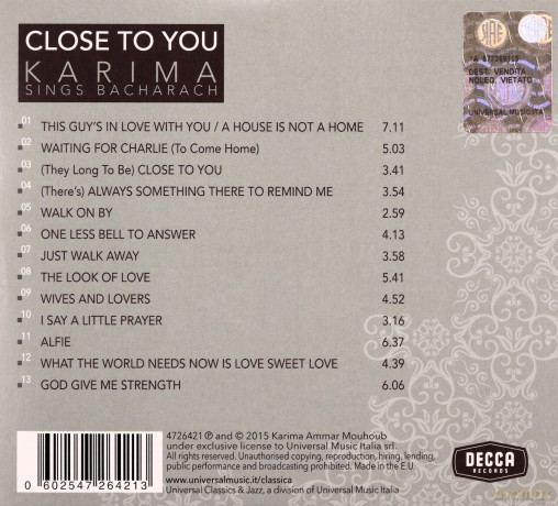 Karima: Close to You-Karima Sings Bacharach [CD]