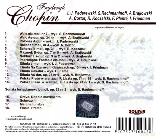 Chopin - Wielkie Dzieła (Paderewski, Rachmaninoff, Brajłowski... [CD]