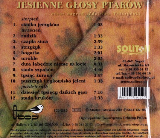 Jesienne Głosy Ptaków- (Bez Muzyki) [CD]