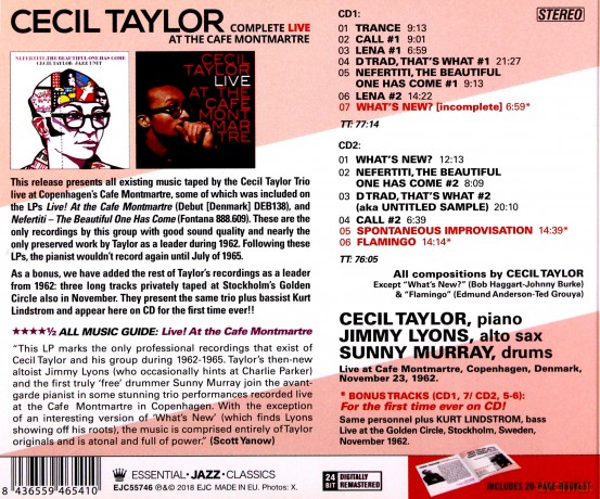 Cecil Taylor: Complete Live At Cafe Montmartre [CD]