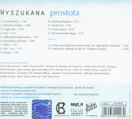 Wojtek Gęsicki: Wyszukana Prostota (Piosenki Kc Buszmana) (digipack) [CD]