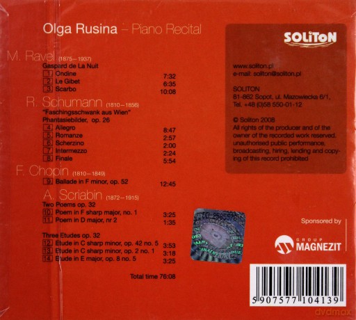 Olga Rusina: Piano (Ravel, Schumann, Skriabin, Chopin) [CD]