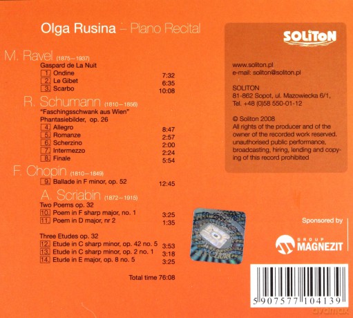 Olga Rusina: Piano (Ravel, Schumann, Skriabin, Chopin) [CD]