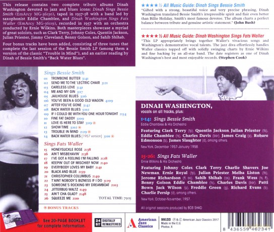 Dinah Washington: Dinah Washington Sings Bessie Smith + Sings Fats Waller [CD]