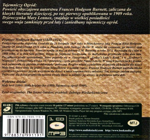 Tajemniczy ogród - Frances Hodgson Burnett [AUDIOBOOK] [CD-mp3]