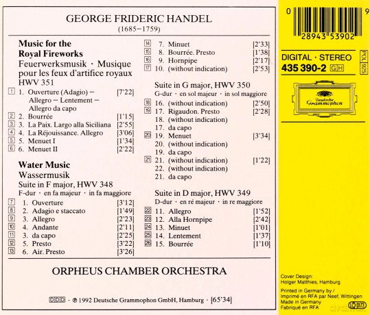 Orpheus: Handel: Music for the Royal Fireworks - Water Music [CD]