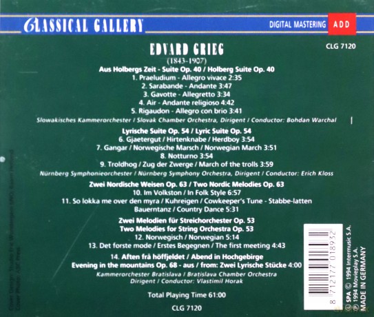 Edvard Grieg: Holberg Suite [CD]