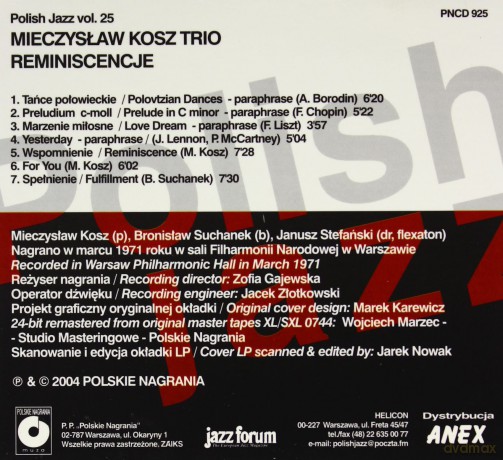 Mieczysław Kosz: Reminiscence (digipack) [CD]