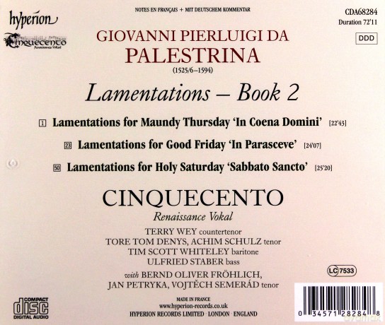 Cinquecento: Giovanni Pierluigi Da Palestrina: Lamentations [CD]