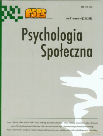Psychologia Społeczna (Tom 7) nr 4 (23) 2012 [KSIĄŻKA]