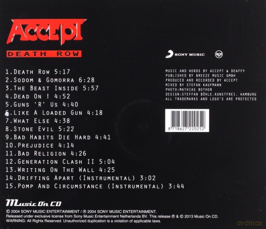 Accept: Death Row [CD]