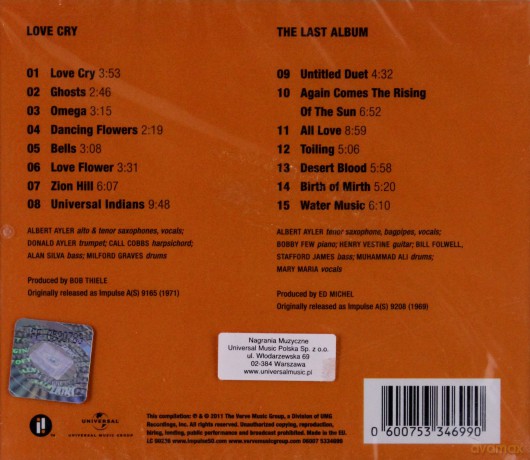 Albert Ayler: Love Cry /The Last Album (2-1 Reissue) [CD]