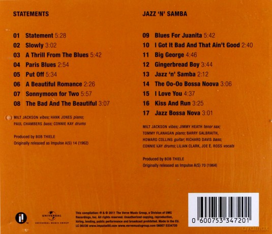 Milt Jackson: Statements /Jazz'n'samba (2-1 Reissue) [CD]