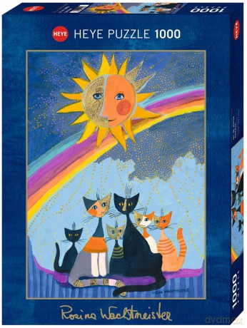HEYE 1000 el. Szczęśliwa rodzinka kotów pod tęczą [PUZZLE]