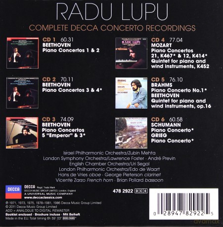 Radu Lupu: Complete Decca Concerto Recordings [6CD]