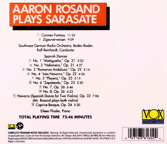 Aaron Rosand: Sarasate: Carmen Fantasia [CD]