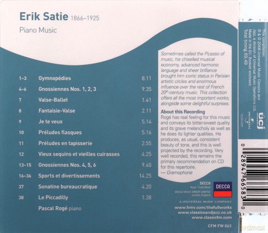Erik Satie: Satie: Piano Music [CD]