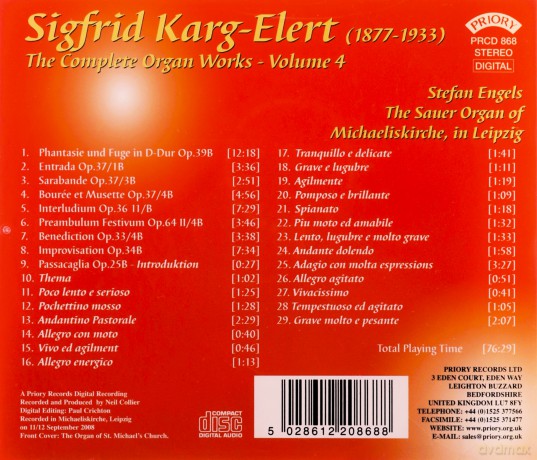 Stefan Engels (Sauer Organ of Michaeliskirche: Sigfrid Karg-Elert: Complete Organ Works Vol 4 [CD]
