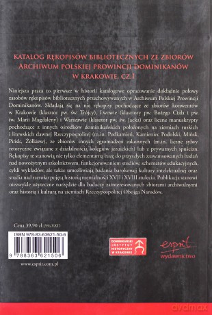 Katalog rękopisów bibliotecznych ze zbiorów Archiwum Polskiej Prowincji Dominikanów w Krakowie [KSIĄŻKA]