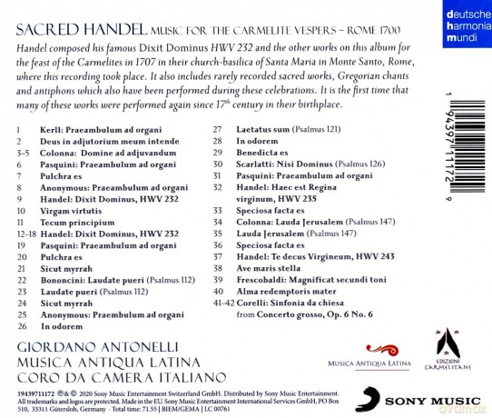 Musica Antiqua Latina: Sacred Handel - Music for the Carmelite Vespers [CD]