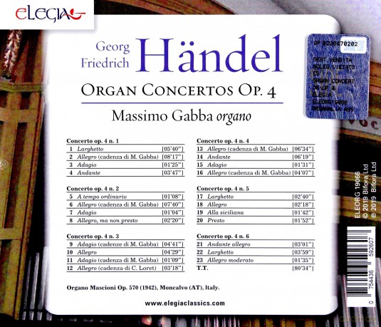 Massimo Gabba: Handel: Organ Concertos Op. 4 [CD]