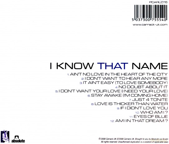 Paul Carrack: I Know That Name [CD]