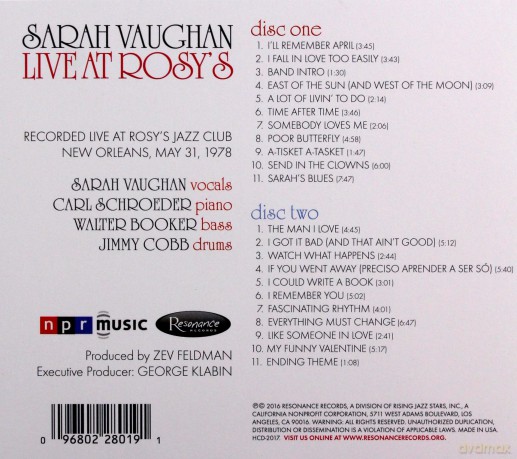 Sarah Vaughan: Live At Rosy's [2CD]