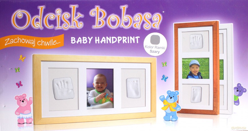 Odcisk bobasa. Potrójna ramka z glinką szara